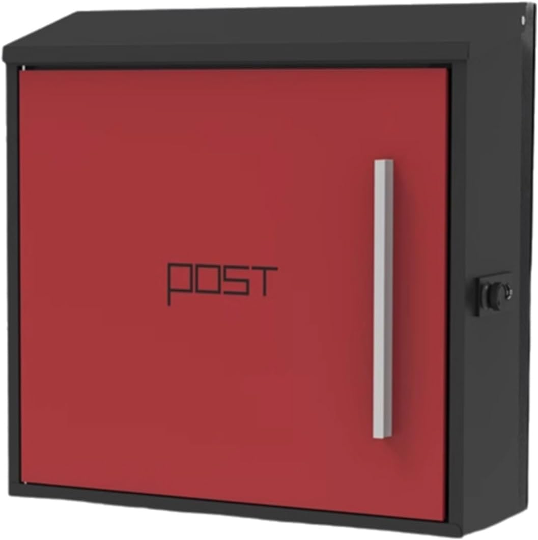 Galvanized Steel Rust-Proof Metal Post Drop Box, Wall Mount Mailbox, for Outside Wall Mount, Large Capacity, Wall-mounted Mailbox with Lock(Wine red)