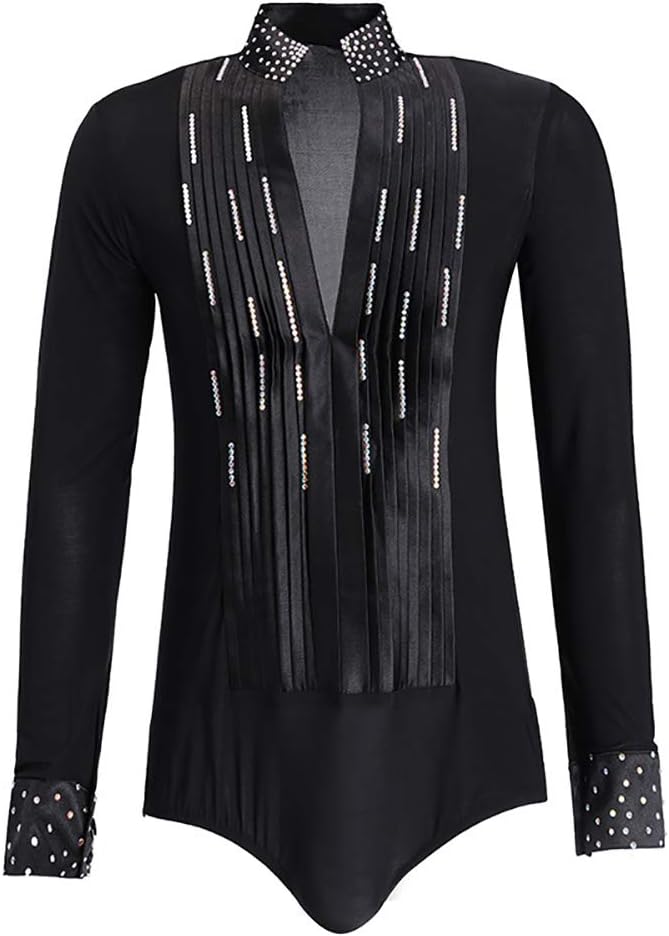男性社交ダンス衣装 競技用 ラテンダンス 競技用レオタードシャツ メンズラテンシャツ 男性用 ダンス衣装 ダンスウェア 練習着 キラ
