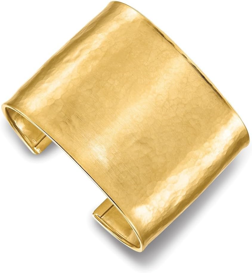 Diamond2Deal 14K Yellow Gold Hammered 47mm Wide Solid Cuff Bangle Bracelet