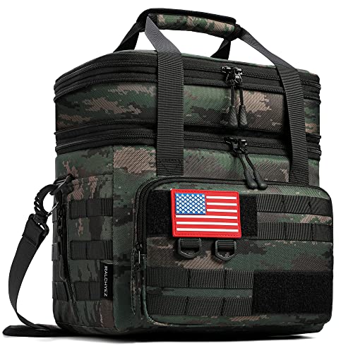 RalChyez Tactical Lunch Bag, 20L Large Heavy Duty Double Deck Insulated Lunch Box Leakproof Expandable Tote Cooler with Shoulder Strap for Adult Men Women Work Fishing Picnic Travel Acu Camo
