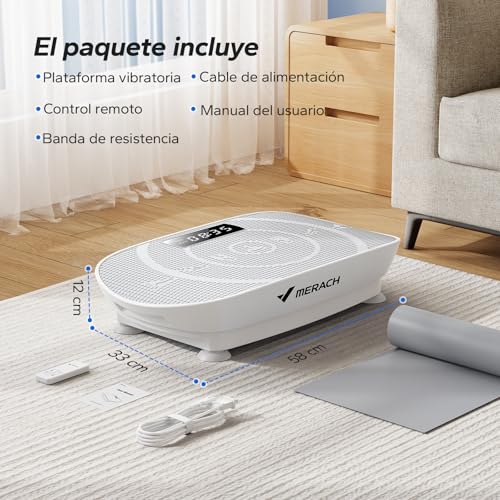 Miniatura 9 de Merach Plataforma Vibratoria, Potente Plataforma Vibración Muscular Para Musculación Y Moldeado, Control Automático De Velocidad, Altavoz Bluetooth Incorporado Gris