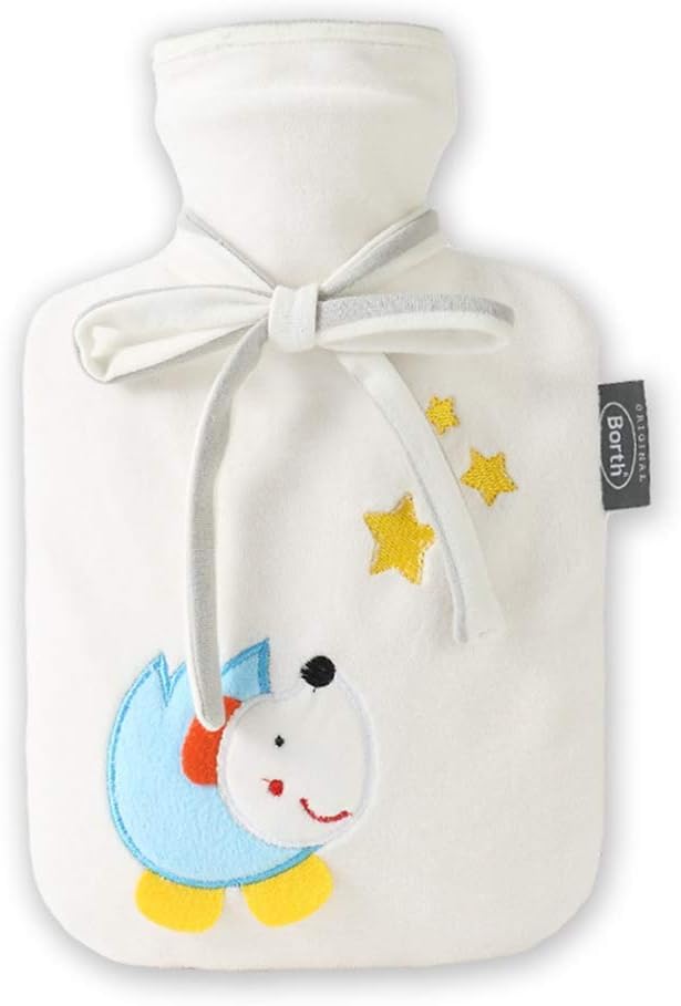 PalmTalkHome Botella De Agua Caliente, Bolsa De Agua Caliente De 1L con Funda Funda De Algodón Suave Tratamiento Térmico De Dibujos Animados Alivio del Dolor Desmontable Limpiar,Blanco