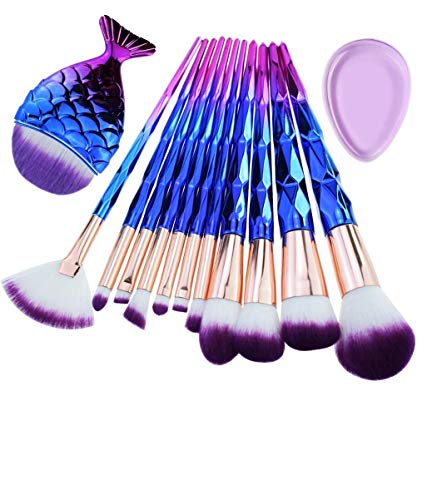 URBANMAC Diamond Handle Makeup Brush Set with Big Fish Tail for Foundation Eyeshadow Lips – 12 Pieces