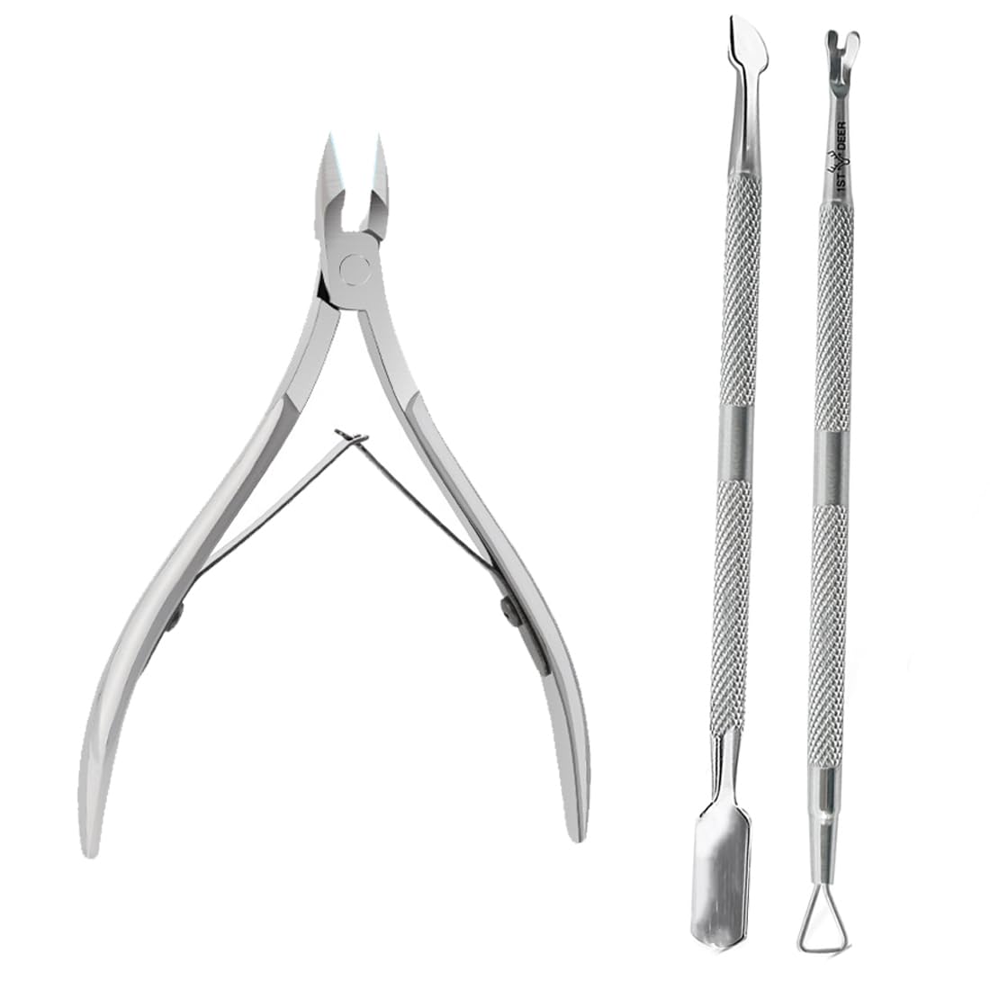 EIHI Juego de 3 cortacutículas de Acero Inoxidable, empujador y Tenedor para cutículas, Tijeras para cutículas, cortaúñas y raspadores, Herramientas de manicura y pedicura para manicura y SPA