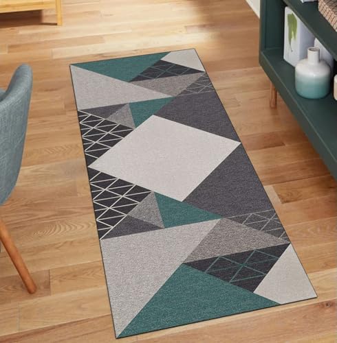 Alfombra lavable para pasillos con suelo resbaladizo gris y verde 2