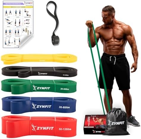 100% Natural Latex Resistance Bands Set with Door Anchor, 5-Level...