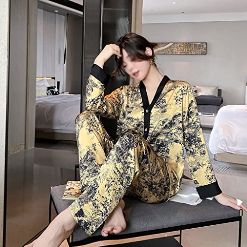 Pyjamas en soie de glace Lisacmvpnel ensemble nuit manches longues pour femme