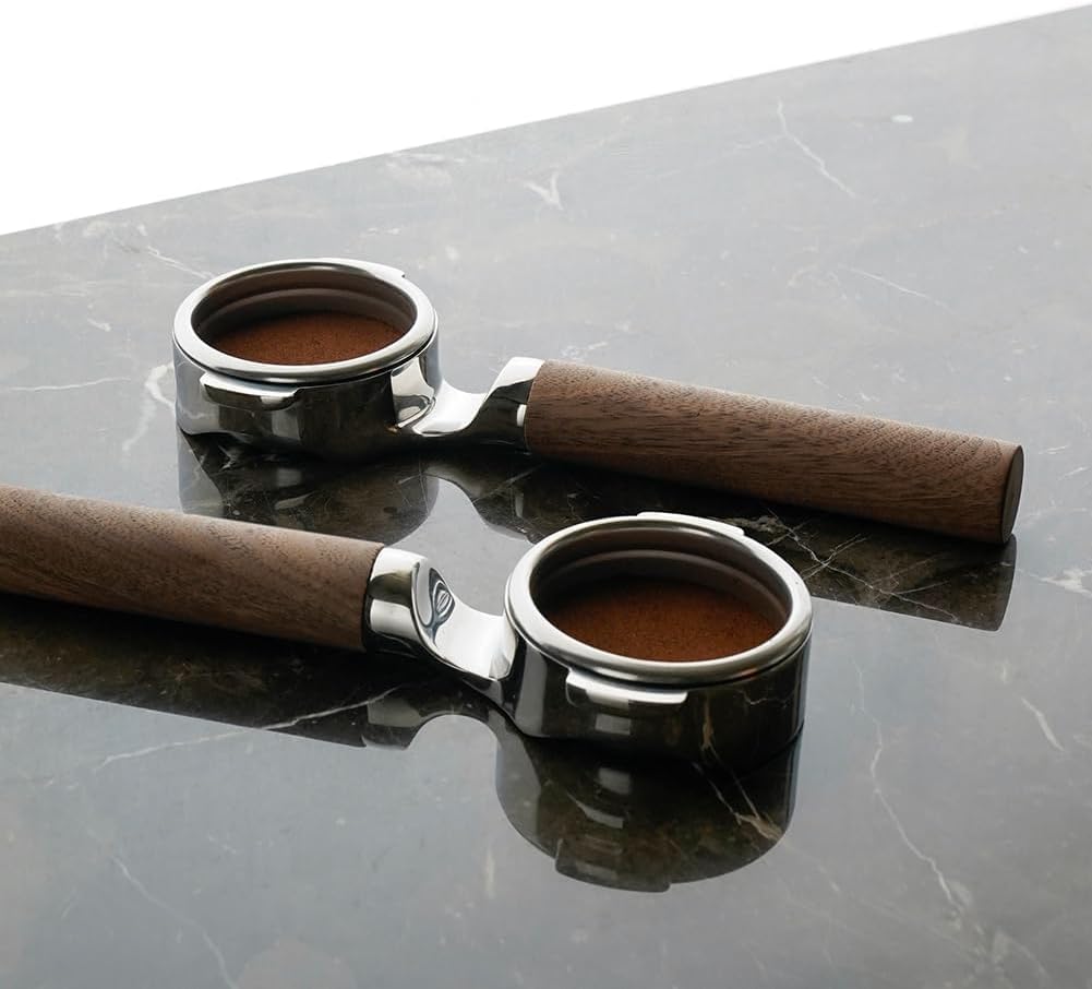 watchget 58mm Bottomless Naked Portafilter - Flat Base, Compatible with E61 and La Marzocco Espresso Machine Models, Stainless Steel and Walnut Handle, Professional Barista Tool for Espresso Machines