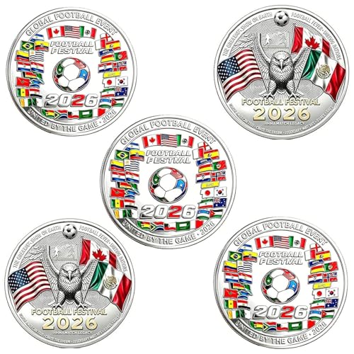 Image of 2026 World Cup Soccer Commemorative Coin, 2026 Global Football Festival Commemorative Coin, Double‑Sided Metal with Multi‑National Flags, for Fans & Collectors (5cps)