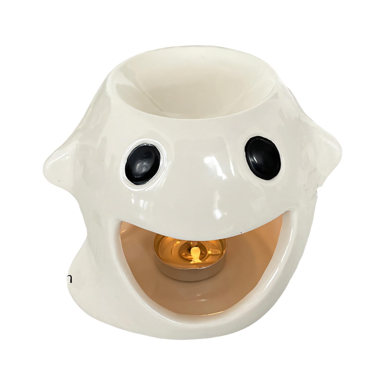 Halloween Ceramic Oil Warmer, Glossy Tealight Holder Base with Top Bowl for Tabletop Mantel Shelf Seasonal Decor Halloween Ceramic Oil Warmer Tealight Holder Top Bowl Tabletop Mantel Shelf Decor Home