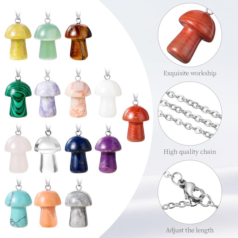 Geelin 15 Mushroom Crystal Necklace Christmas Gift for Women Mushroom Pendant Necklace Charms Star Stone Necklaces for Valentine's Gift Birthday Party Favor, 15 Styles (Mushroom)3