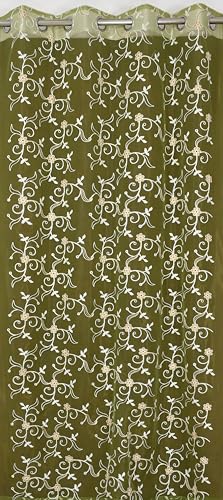 Image of littlelotus Floral Pattern Embroidery Tissue Net Sheer Transparent Grommet Curtains for Window 5 feet Long Set of 2, Green