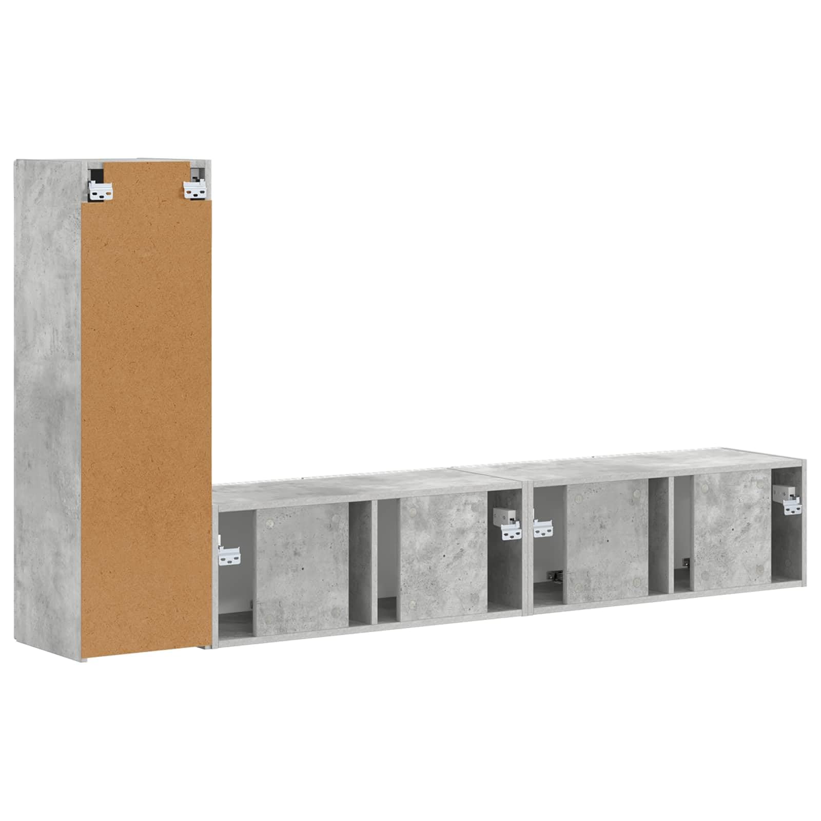 TV-Schrankset Wandmontiert 3-teilig, Beton Grau Holzwerkstoff, Modernes Media Center, Wohnzimmer, Schlafzimmer, Stauraum, 31x30x100cm