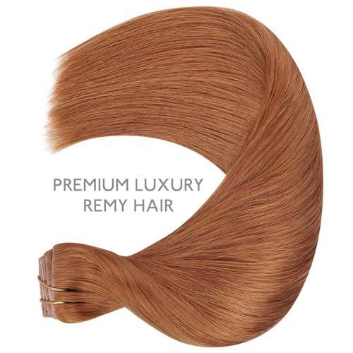 Image of WENNALIFE Invisi Edge Clip in Hair Extensions Real Human Hair, 20 Inch 150g 7pcs Cinnamon Terra Copper Seamless Clip in Extensions Remy Hair Clip Ins Invisible PU Skin Weft Straight Extensiones De Cab