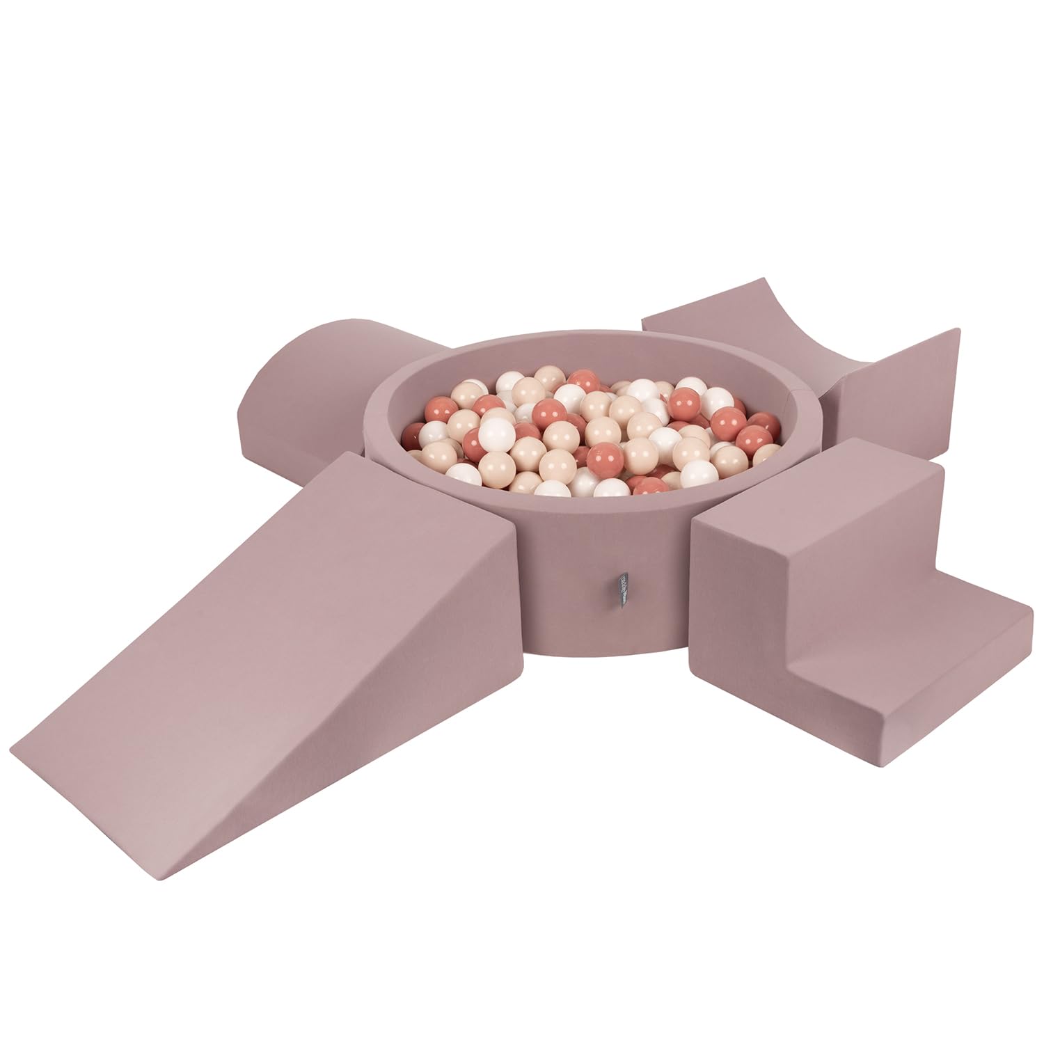 KiddyMoon Foam Playground For Kids With Round Ballpit (300 Balls ∅ 7Cm/2.75In) Soft Obstacles Course And Ball Pool, Heather: Pastel Beige-Salmon-White