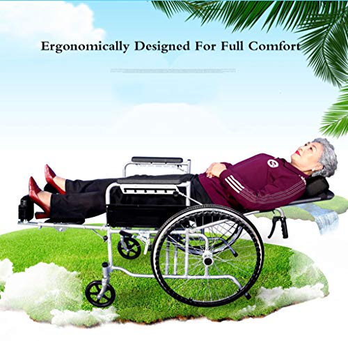 Silla de ruedas plegable ligera para adultos, frenos de mano, totalmente reclinable, cómoda solución de movilidad para parálisis cerebral y fácil transporte