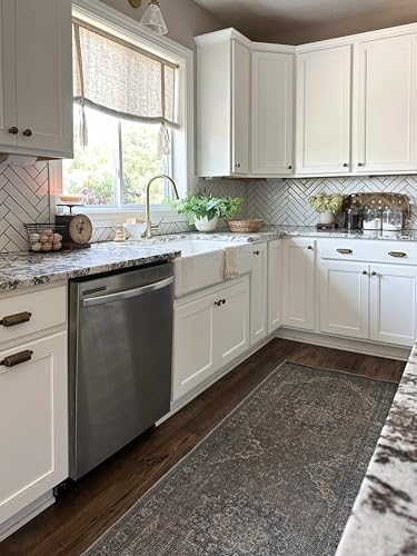 Hauteloom Greenpoint Machine Washable Entryway Kitchen Runner Rug - Oriental Persian Traditional Medallion - Bohemian Vintage Distressed Long Carpet - Brown, Dark Blue, Beige - 2'7