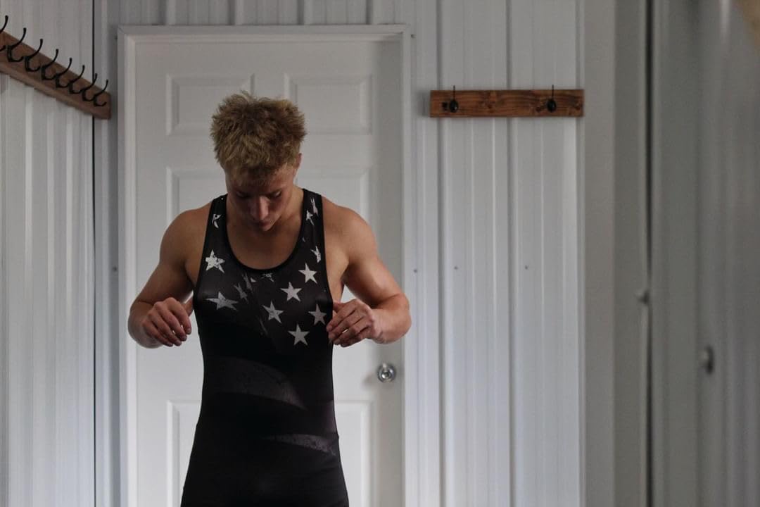 GO EARN IT Mens American Eagle/Black Flag Singlet - Youth Wrestling Singlet and Mens Wrestling Singlets