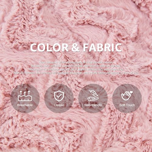 Image of Hobestluk Adults Bean Bag Chair Faux Fur BeanBag Couch for Living Room | Pink Chevron,Ergonomic Design,Memory Foam,UltraSoft,Anti-slip Bottom,No Assembly Required,Decorative Style for Living Room