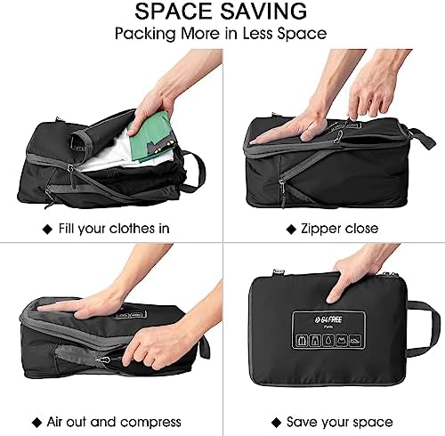G4Free 6 Sets Compression Packing Cubes, 3 Sizes Waterproof Travel Luggage Organizer Foldable Storage Bags Set, Lightweight Accessories Essentials