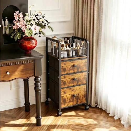 Image of Rolling Makeup Vanity Cart, Makeup Organizer with Drawers, Rolling Makeup Bathroom Storage Cart, Cosmetic Vanity Display Cases Holder for Nail Polish Brush Hair Tool (Black)