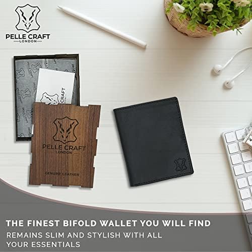 PELLE CRAFT® Wallets Mens RFID Blocking Genuine Leather 8 Credit Card Holders with Banknote Slot, Bifold Wallet for Men, Handmade Minimalist Slim Mens Card Wallet in Luxury Mens Gift Box-Black