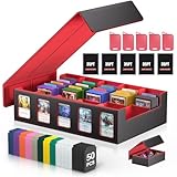 Boîte rangement cartes MTG avec vitrine Commander, 3900+ cartes, deck box 5 compartiments avec couvercle amovible, organiseur TCG PTCG cartes sport, compatible Toploader, 50 séparateurs (Rouge)