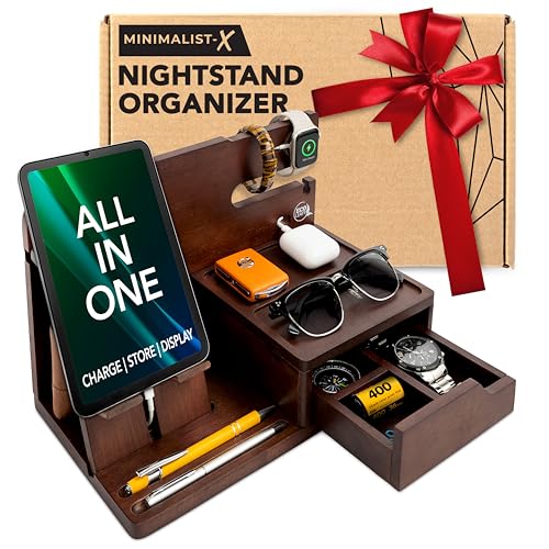 Nightstand Organizer for Men - Night Stand, Bedside or Dresser (Brown)