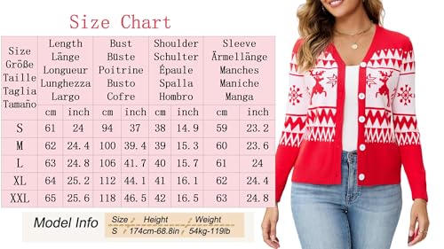 Dosieyeo Damen Strickjacke mit Knopfleiste Weihnachtsjacke mit Rentiermuster Langarm V Ausschnitt Feinstrick Cardigan,L