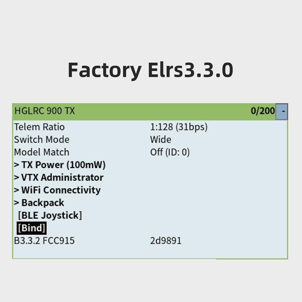 ELRS 3.3.0 Firmware Binding Screen Example