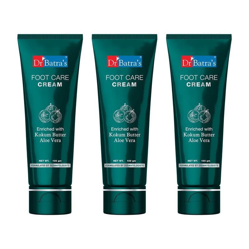 Dr Batra’s Foot Care Cream, Enriched With Kokum Butter, Olive Oil & Echinacea Purpurea, Formulated with naturals, SLS & Paraben free, Cream for smooth & supple skin (100g, Pack of 3)