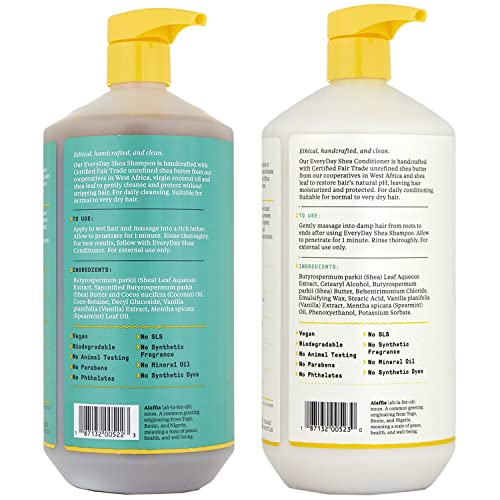 Alaffia Everyday Shea Shampoo And Conditioner - For Normal To Very Dry Hair, Gently Cleanses, Moisturizes, Restores & Protects With Fair Trade Shea Butter, Vegan, No Parabens, Vanilla Mint, 32 Fl Oz Each #TOP1