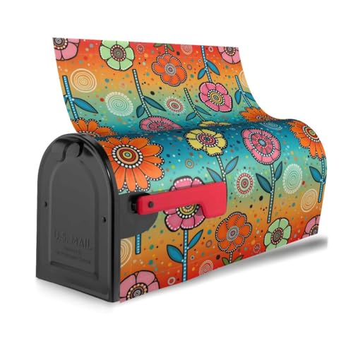 Image of Abstract Colorful Flowers Mailbox Cover Magnetic Waterproof Mailbox Wraps Post Letter Box Decor 21x18 in