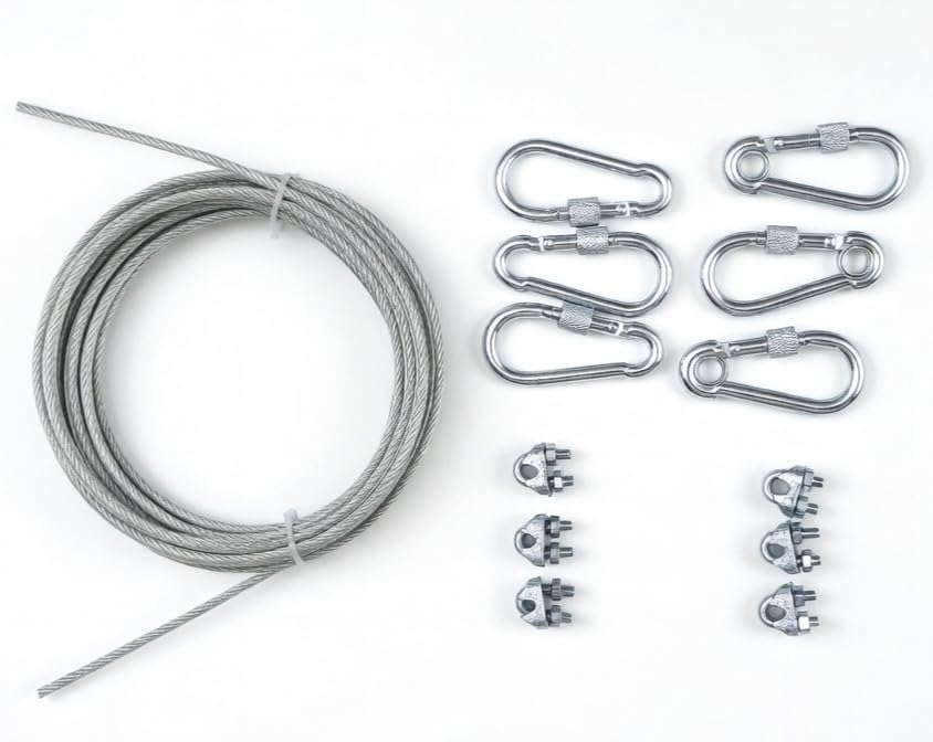 20.5 Meters Gym Wire Rope 4mm Nylon PVC Coated Steel Cable Kit with 6 U-Clamps & 6 Carabiner Hooks | Heavy Duty Adjustable Replacement for Pulley, LAT Machine & Home Gym Equipment-image-3