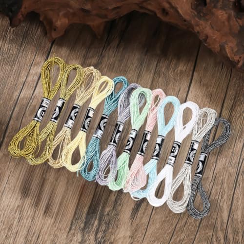 Miniatura 7 de Cabodyals 12 Madeja De 6 Hebras De Hilo Metálico Para Bordar A Mano Con Purpurina Para Pulseras De La Amistad, Hilo De Poliéster Brillante De Colores Para Punto De Cruz, Para Coser, Manualidades, Joye