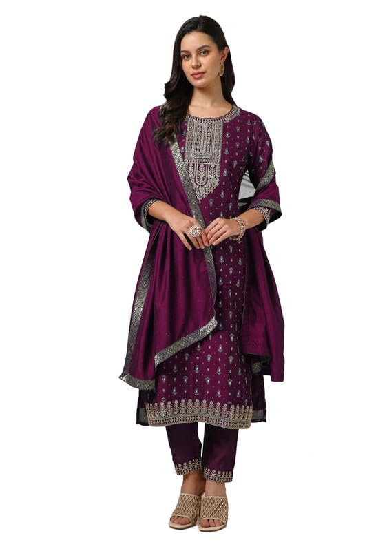 soch Womens Viscose Blend Foil Print Suit Set With Thread Work-picture-13