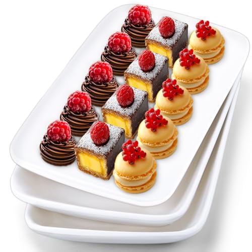 Dyrfolm 10 Inch White Rectangular Serving Plates,Ceramic Rectangle Plates,Porcelain Dessert Plates,Rectangular Appetizer Plates Salad Plates,Dinner Plates for Salad,Fruit,Set of 6