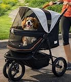 Pet Gear No-Zip Jogger Pet Stroller for Cats/Dogs, Zipperless Entry, Airless Tires, Easy One-Hand Fold, Cup Holder + Storage Basket, Salt- Extra Large