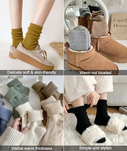 Image of IIG 5 Pairs Women's Vintage Style Thick Wool Warm Winter Crew Socks