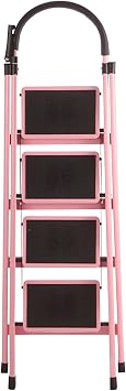 Portable Climbing Ladder, Installation, Folding Ladder, Household Portable Ladder with Non-Slip Large Pedals, Durable LadderPink