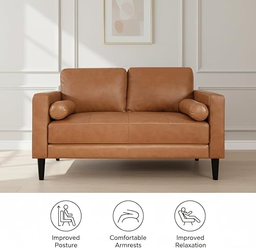 Miniatura 2 de Naomi Home Mid-Century Top Grain Genuine Leather Loveseat, Love Seat Sofa, Love Seats Furniture for Small Spaces, Modern Loveseats Sofas for Living