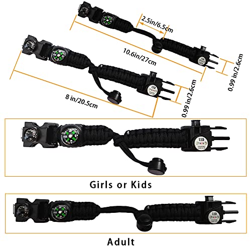 Daarcin 2 pulseiras de paracord de sobrevivência, acionador de fogo, luz SOS, bússola, termômetro, a