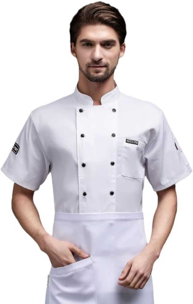 Short-Sleeved Workwear Men Catering Chef Overalls White Long Sleeved Western Restaurant Dessert Baker Bread Cake Shop