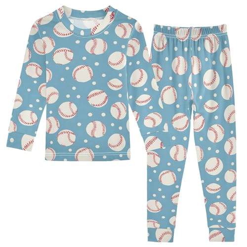 Baseball Cute Simple Pattern Cute Pajama Sets Long Sleeve Top and Pants, Snug Fit Sleepwear for Night Wears
