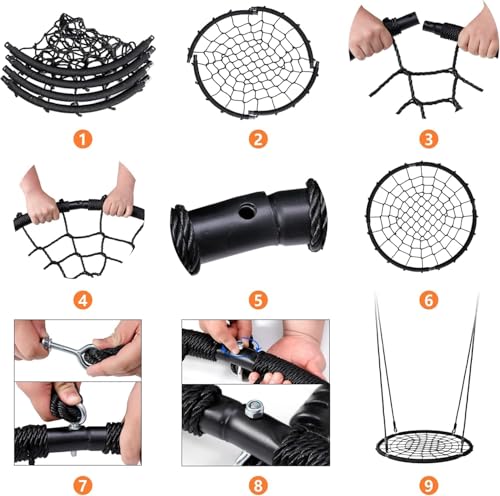 Image of Round Nest Web Swing Tree Swing Set with Heavy Duty Rope Hanging Swing Seat