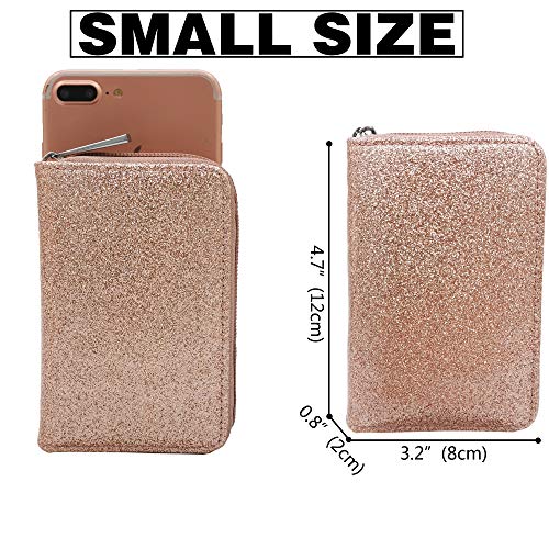 Image of Easyoulife Genuine Leather Credit Card Holder Zipper Wallet With 26 Card Slots(Glitter Gold)