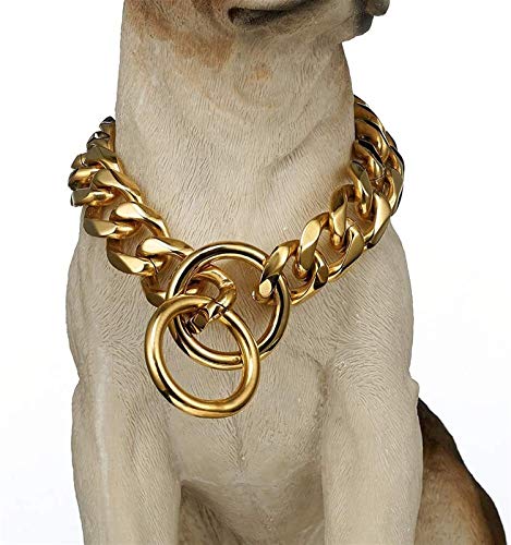 GZGLZDQ Collar Cadena para Perros Grandes - 19MM Ancho, Fuertes Eslabones Acero para Razas Grandes - Rottweiler, Pitbull, Mastín, Doberman, Gran Danés (Color : Gold, Size : 16inch/41cm)