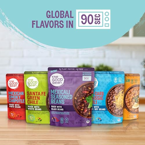 Image of The Good Bean Heat and Eat Pouch - Low-Carb Classic Chili - (4 Pack) 10 oz Pouch - Simmered Black Soybeans with Chili Powder - Pre-Cooked Beans with Good Source of Plant Protein and Fiber
