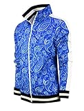 SCREENSHOT-F11092 Mens Urban Hip Hop Premium Track Jacket - Slim Fit Athletic Paisley Pattern Allover Bandana Print Streetwear Top-Royal-Small