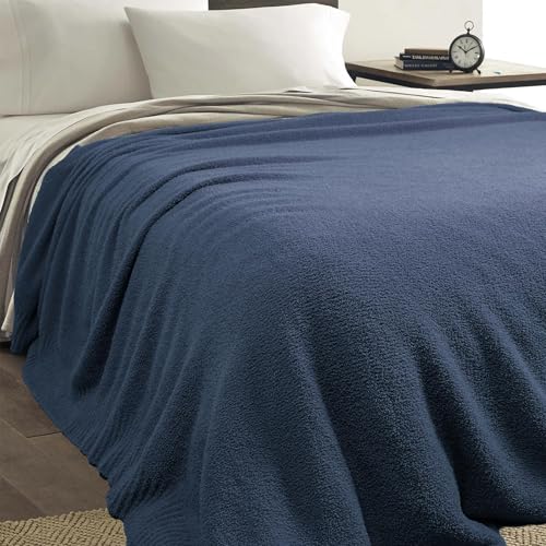 Jooja, gestrickte gemütliche Bettdecke, plüschig, flauschig, weich, Queen Size, luxuriöse Bettdecke, 229 x 229 cm, Marineblau – Ansicht 2